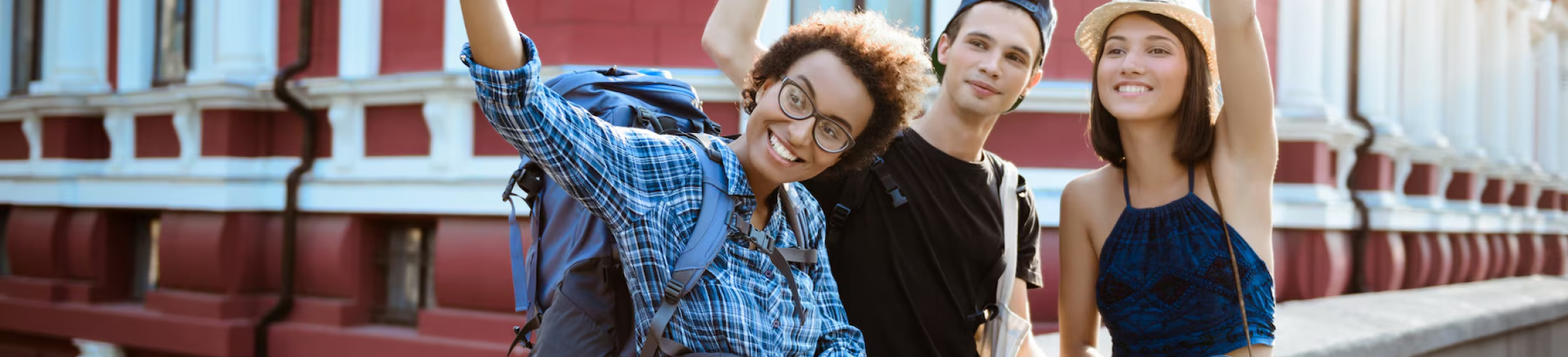 Students waving